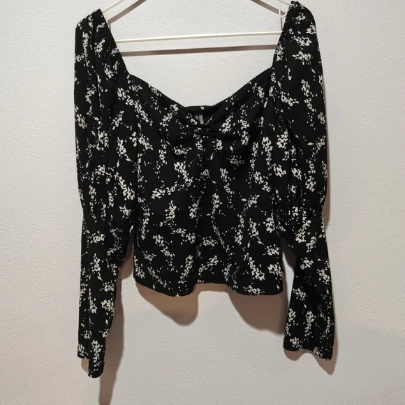 Anthropologie Floral Sweetheart Top Large Blouse Cropped Puffer Sleeves Boho - Picture 4 of 8